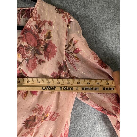 Venus Blouse Women Medium Pink Semi Sheer Floral Smocked Bloomcore Feminine - Picture 4 of 7